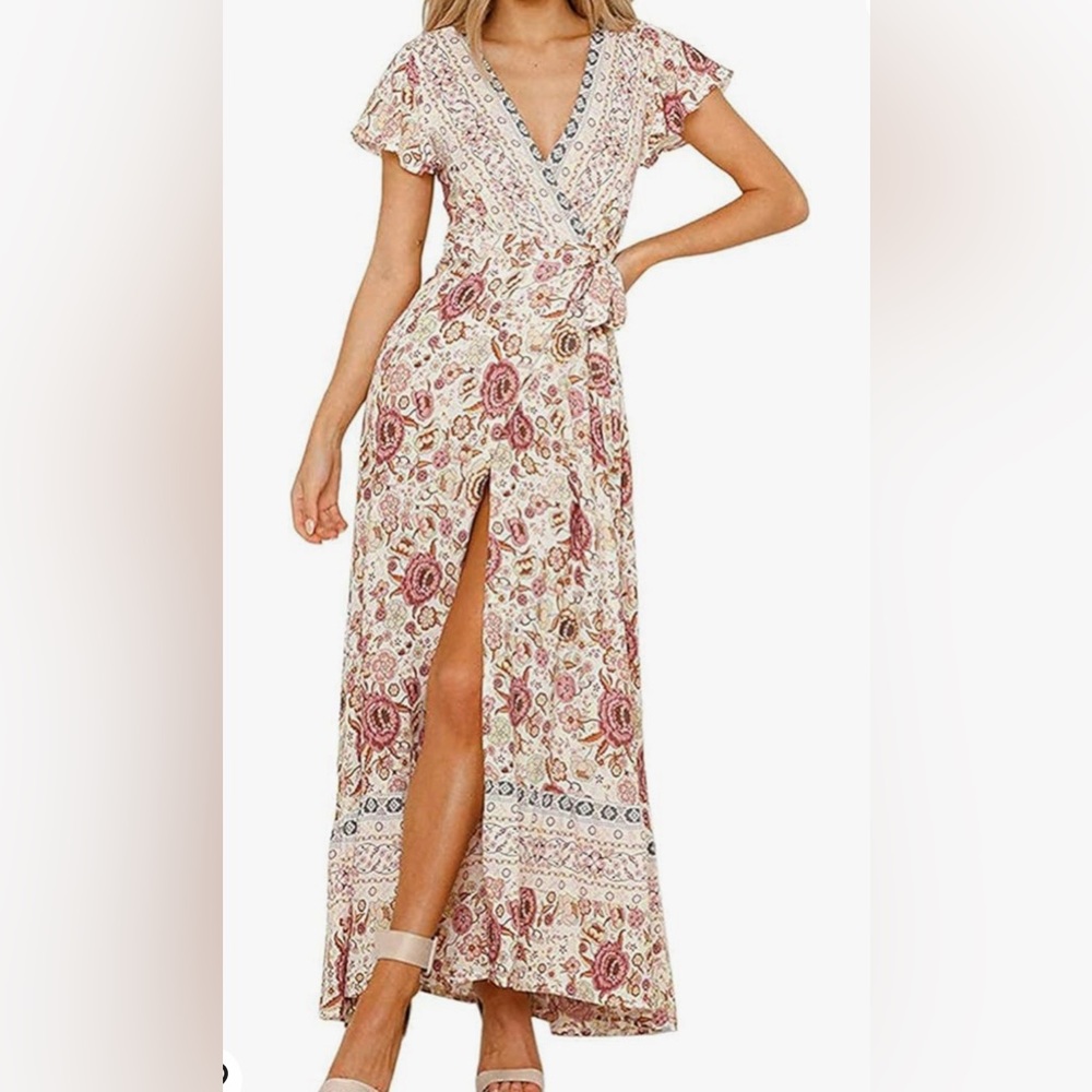 Floral Floor Length Wrap Dress